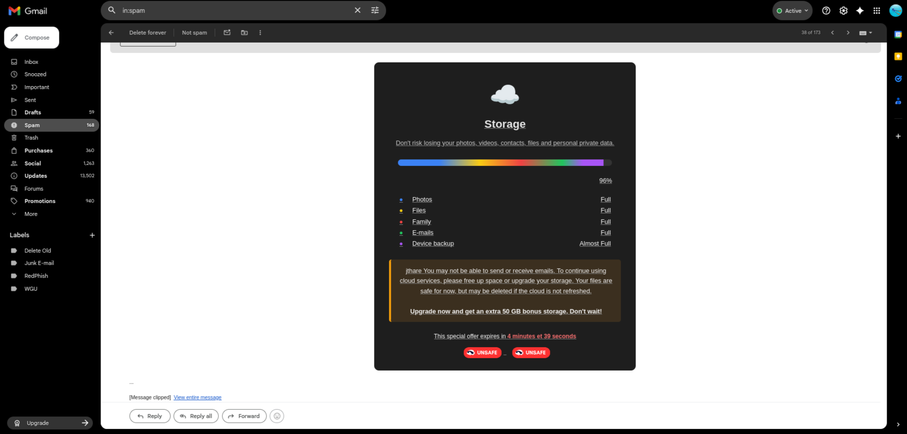 Stops storage and account scams